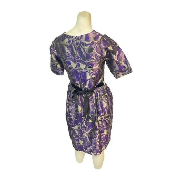 Vintage Via Veneto Italy Purple Gold Brocade Dress XS 0 2 - Picture 2 of 6